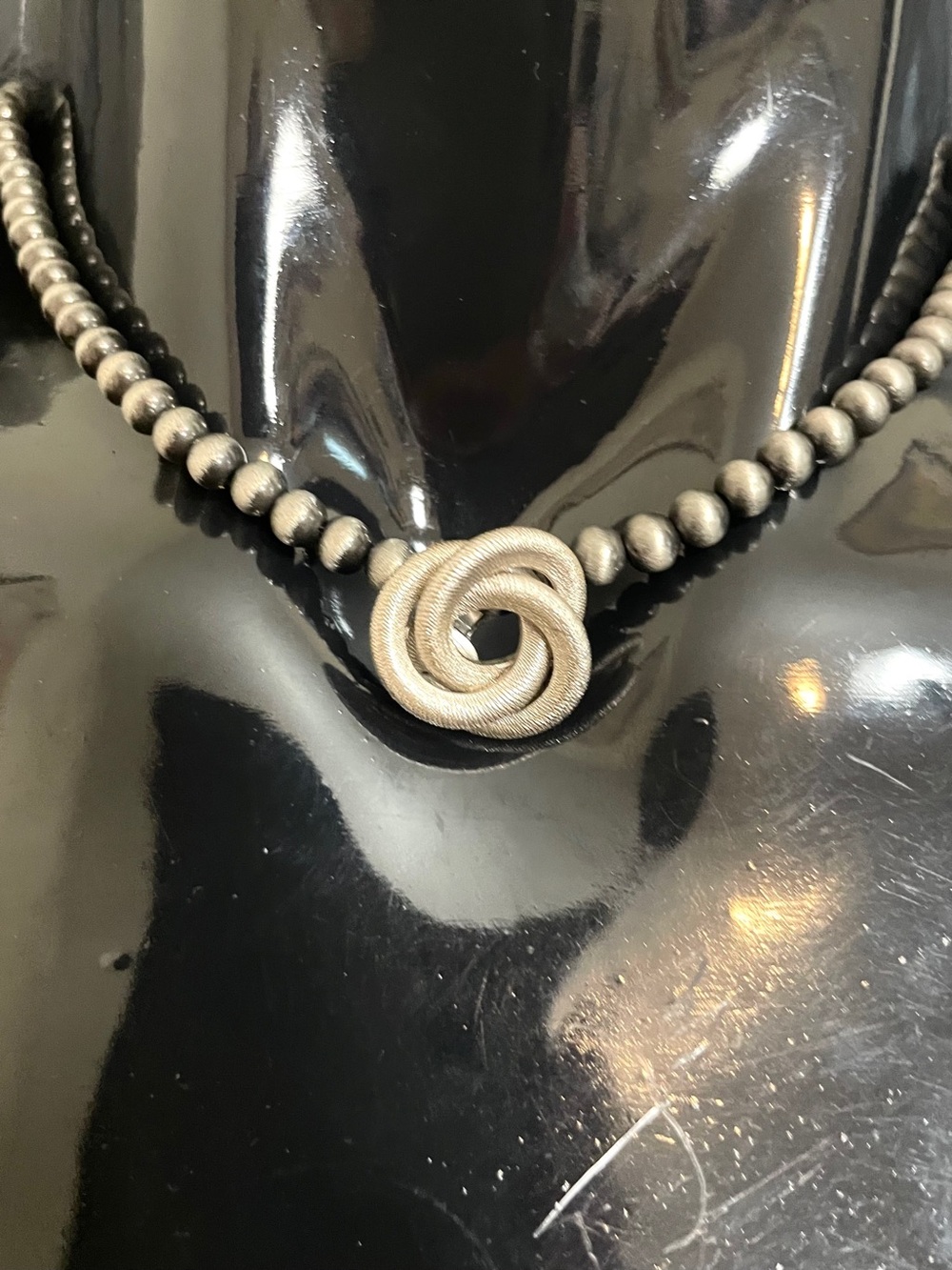 Upcycled Vintage Sarah Coventry Silver Knot Faux Navajo Pearl Choker Necklace